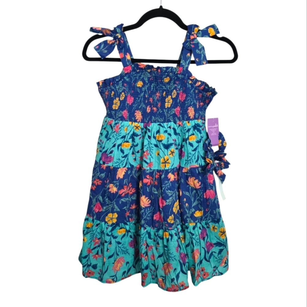 Shrinking Violet Girls Size 8 Blue Pink Floral Cotton Dress